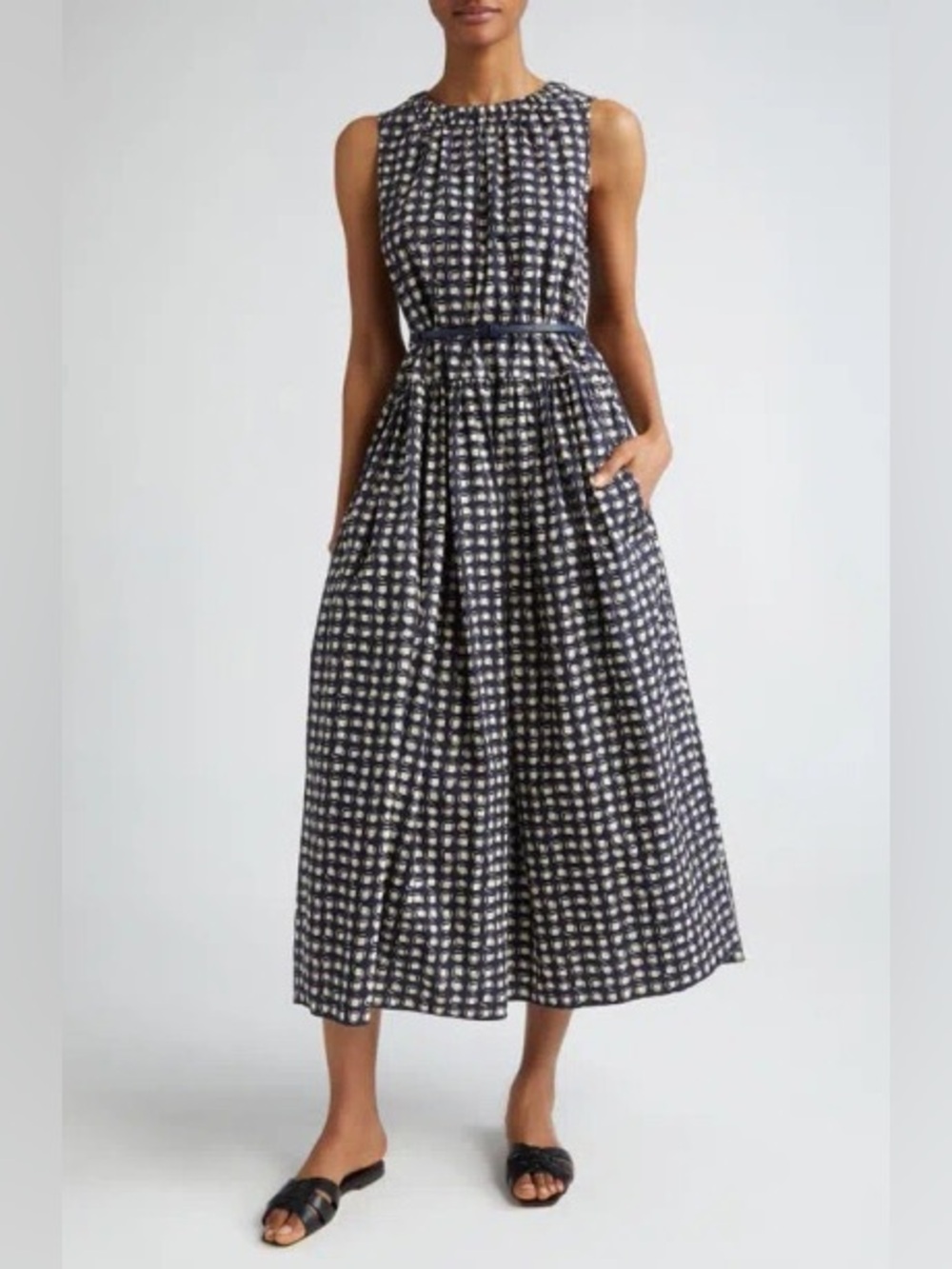 'S Max Mara Gina Printed Poplin Midi Dress Navy Size 38 (US 4) Great Condition